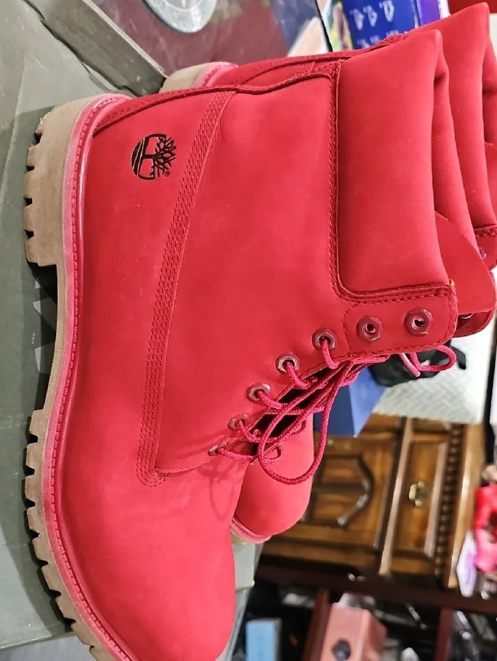 Timberland Red Lace-Up Nubuck Hiking Boots